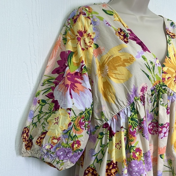 H&M -  Bright Floral Colorful  Deep V Neck Tie Back Mini Dress Size Medium - Picture 5 of 11